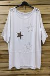 LARGE SIZE TUNIC TOP LACE STARS 0544 WHITE