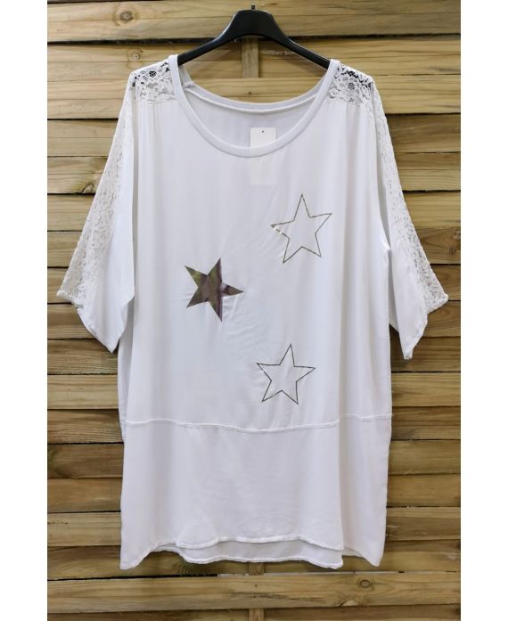 LARGE SIZE TUNIC TOP LACE STARS 0544 WHITE