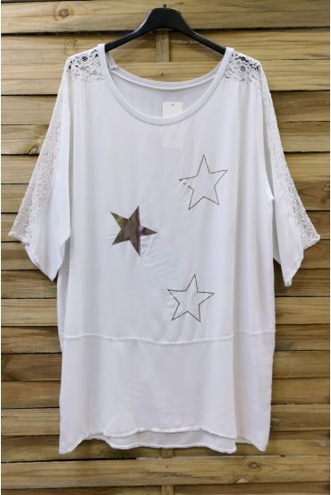 LARGE SIZE TUNIC TOP LACE STARS 0544 WHITE