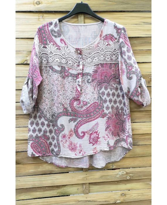 LARGE SIZE TUNIC PRINTED LACE 0596 BEIGE