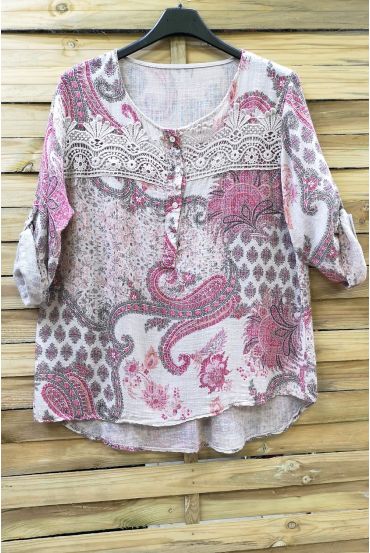 LARGE SIZE TUNIC PRINTED LACE 0596 BEIGE