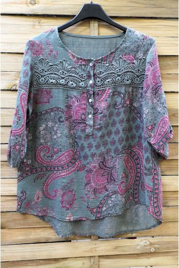 LARGE SIZE TUNIC PRINTED LACE 0596 GREEN