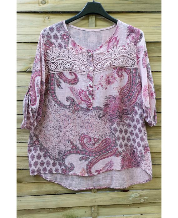 LARGE SIZE TUNIC PRINTED LACE 0596 PINK