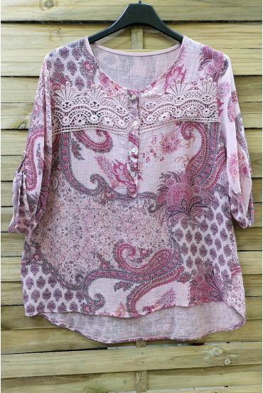 LARGE SIZE TUNIC PRINTED LACE 0596 PINK