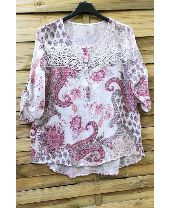 LARGE SIZE TUNIC PRINTED LACE 0596 WHITE