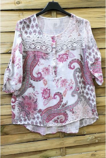 LARGE SIZE TUNIC PRINTED LACE 0596 WHITE