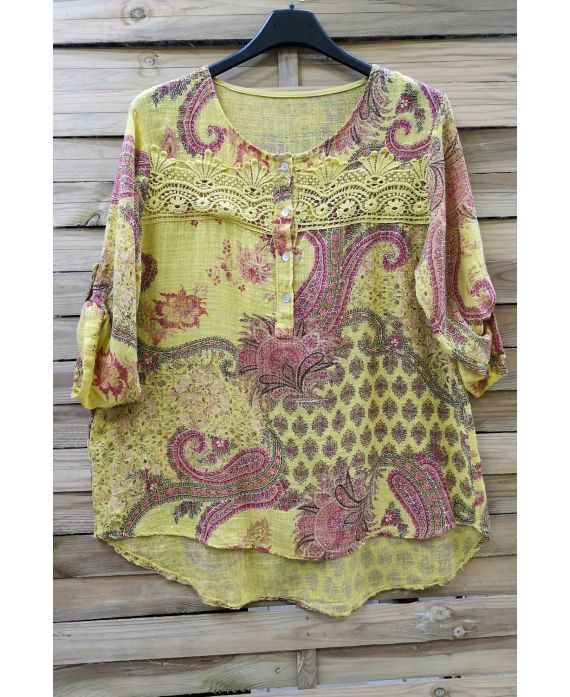 LARGE SIZE TUNIC PRINTED LACE 0596 YELLOW