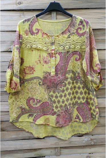 LARGE SIZE TUNIC PRINTED LACE 0596 YELLOW