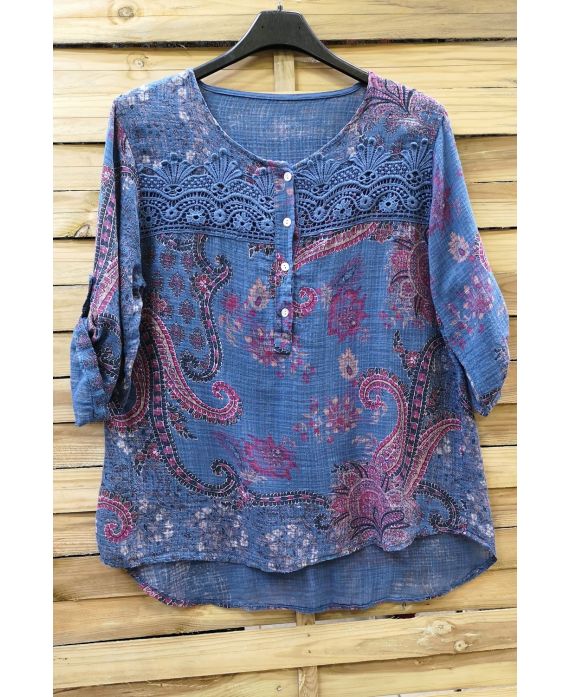 LARGE SIZE TUNIC PRINTED LACE 0596 BLUE