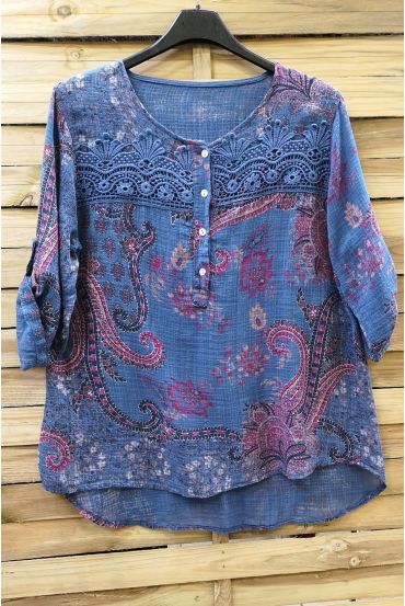 LARGE SIZE TUNIC PRINTED LACE 0596 BLUE