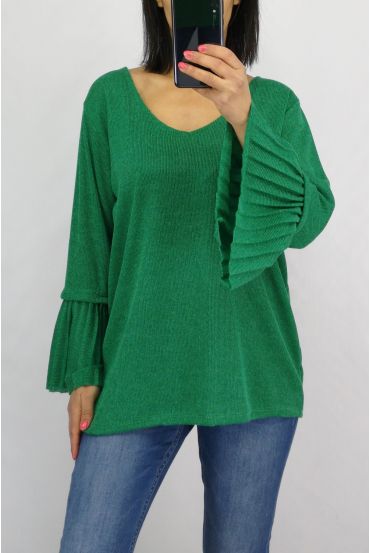 SWEATER SLEEVES PLISSEES 0519 GREEN