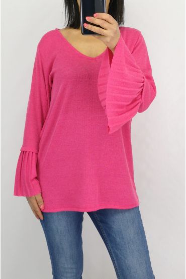 SWEATER SLEEVES PLISSEES 0519 FUCHSIA