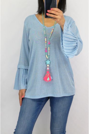 SWEATER SLEEVES PLISSEES 0519 SKY BLUE