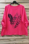 LARGE SIZE TUNIC FEATHER RHINESTONE 0575 CORAL