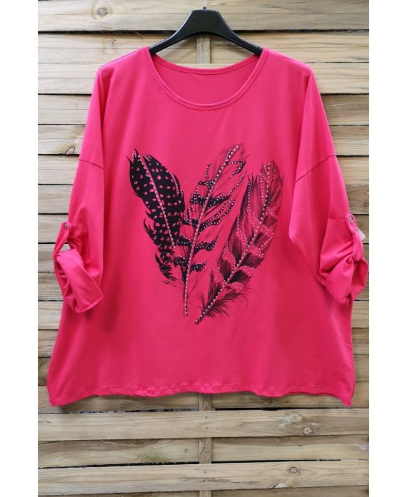 LARGE SIZE TUNIC FEATHER RHINESTONE 0575 CORAL