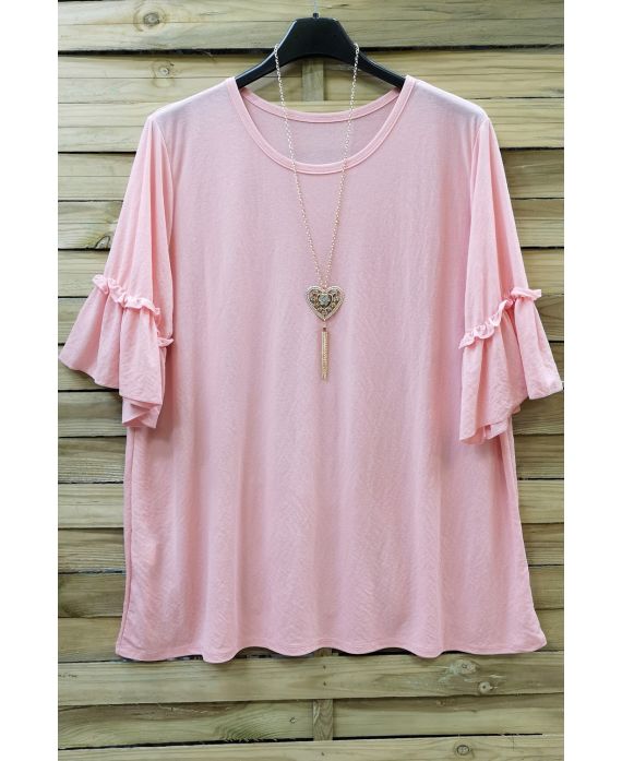 GRANDE TAILLE T-SHIRT + COLLIER 0605 ROSE