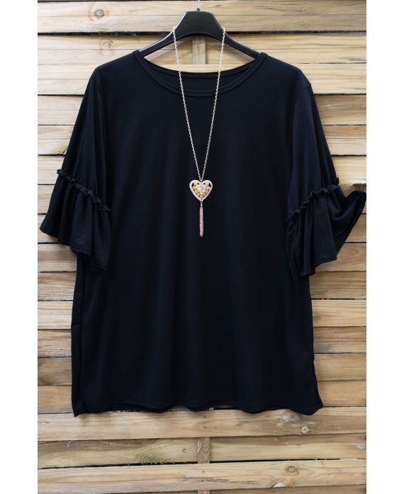 GROTE MAAT T-SHIRT + KETTING 0605 ZWART