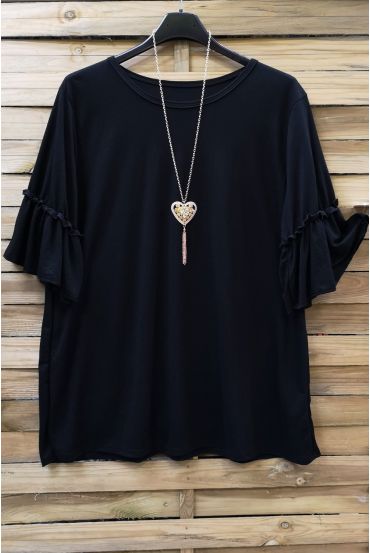 GROTE MAAT T-SHIRT + KETTING 0605 ZWART