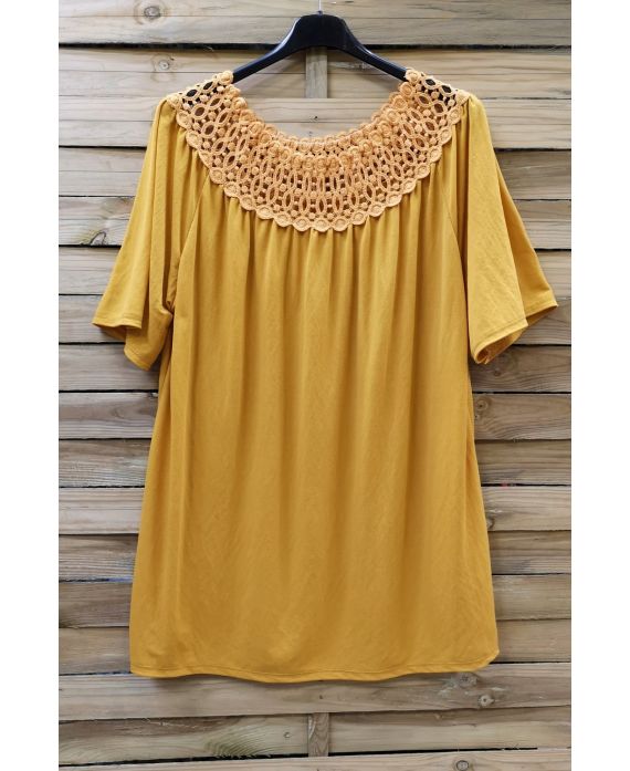 GRANDE TAILLE TOP ENCOLURE DENTELLE 0607 JAUNE