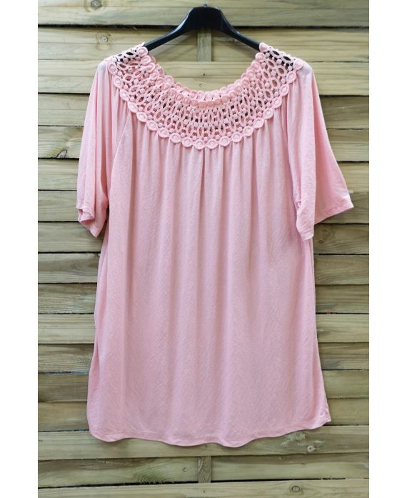 LARGE SIZE TOP NECKLINE LACE 0607 PINK