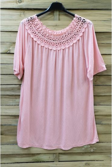 LARGE SIZE TOP NECKLINE LACE 0607 PINK