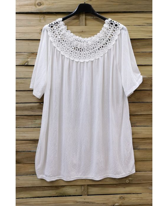 LARGE SIZE TOP NECKLINE LACE 0607 WHITE