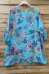 LARGE SIZE TUNIC EFFECT LINEN 2 POCKETS 0611 AZURE BLUE