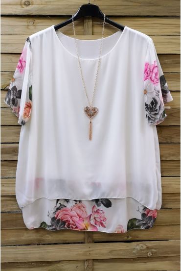 LARGE SIZE TUNIC CLOAKING SUPERPOSEE + NECKLACE 0608 WHITE