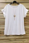 GRANDE TAILLE T-SHIRT MANCHES FROUFROUS + COLLIER 0612 BLANC