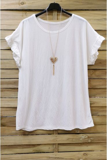 LARGE SIZE T-SHIRT SHORT FRILLY + NECKLACE 0612 WHITE