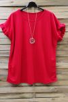 DI GRANDI DIMENSIONI T-SHIRT BREVE FRILLY + COLLANA 0612 ROSSO