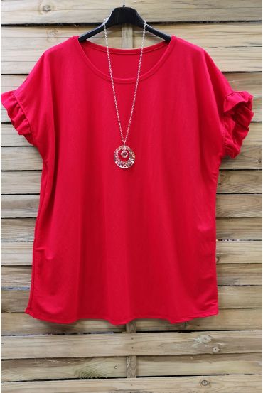 GRANDE TAILLE T-SHIRT MANCHES FROUFROUS + COLLIER 0612 ROUGE