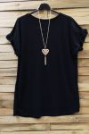 GRANDE TAILLE T-SHIRT MANCHES FROUFROUS + COLLIER 0612 NOIR