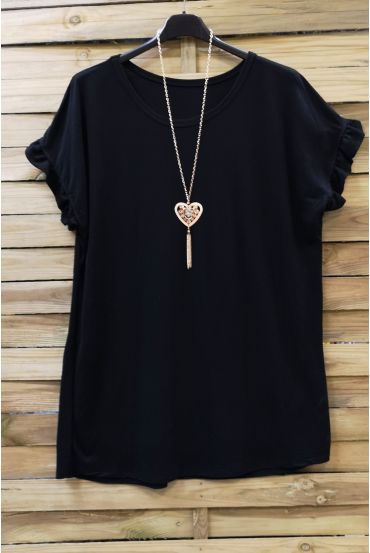 GROTE MAAT T-SHIRT KORTE FRILLY + KETTING 0612 ZWART