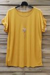 LARGE SIZE T-SHIRT SHORT FRILLY + NECKLACE 0612 YELLOW