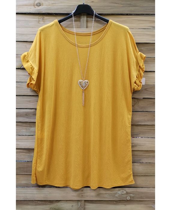 DI GRANDI DIMENSIONI T-SHIRT BREVE FRILLY + COLLANA 0612 GIALLO