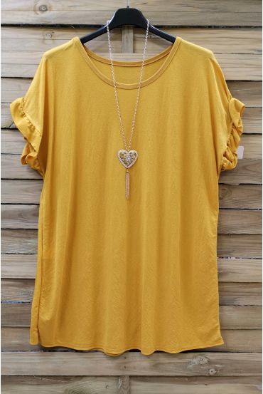 GRAN TAMAÑO DE LA CAMISETA CORTA CON VOLANTES + COLLAR 0612 AMARILLO