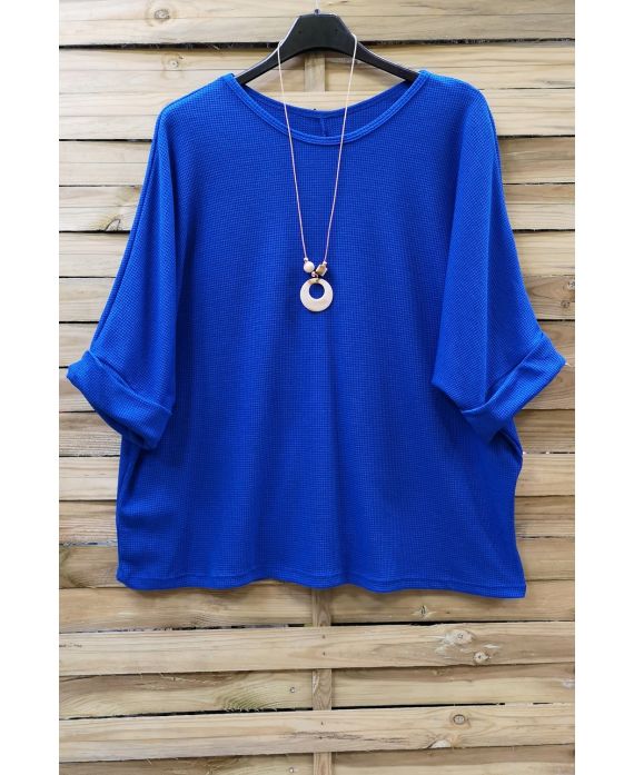 GRANDE TAILLE TUNIQUE + COLLIER 0617 BLEU ROYAL