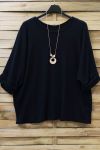 LARGE SIZE TUNIC + NECKLACE 0617 BLACK