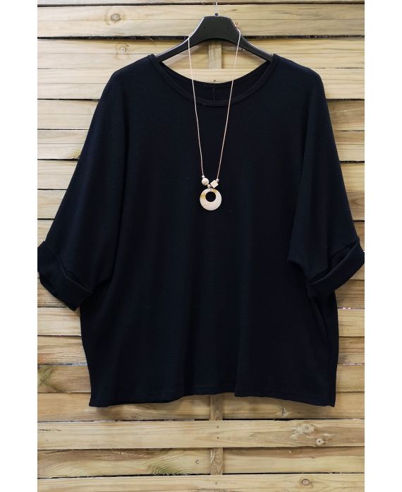 LARGE SIZE TUNIC + NECKLACE 0617 BLACK