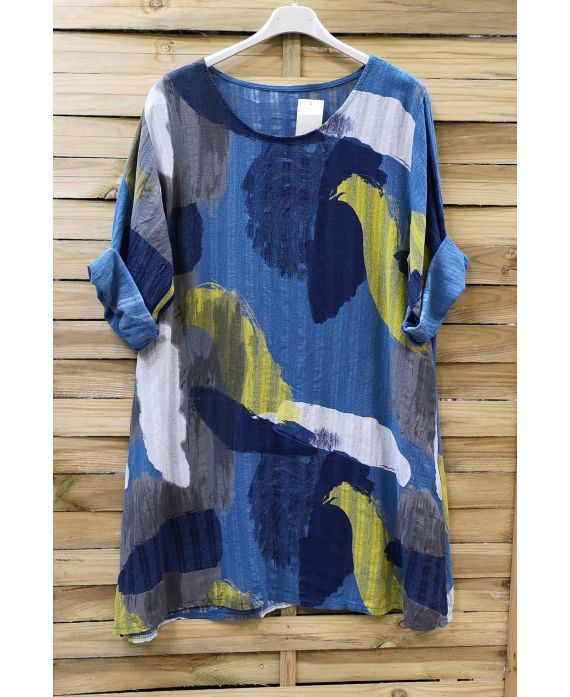 LARGE SIZE TUNIC EFFECT LIN 0618 BLUE