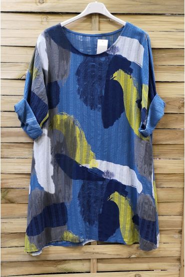 LARGE SIZE TUNIC EFFECT LIN 0618 BLUE