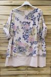 LARGE SIZE TUNIC OVERLAY EFFECT LIN 0621 BEIGE