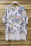 LARGE SIZE TUNIC OVERLAY EFFECT LIN 0621 WHITE