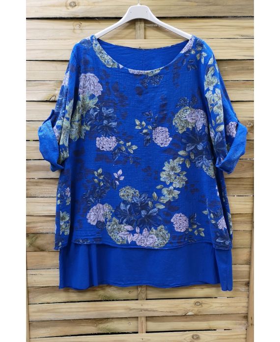 LARGE SIZE TUNIC OVERLAY EFFECT LIN 0621 ROYAL BLUE