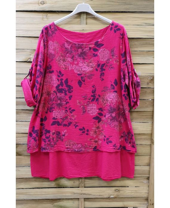 LARGE SIZE TUNIC OVERLAY EFFECT LIN 0621 FUSHIA