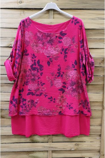 LARGE SIZE TUNIC OVERLAY EFFECT LIN 0621 FUSHIA