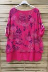 LARGE SIZE TUNIC OVERLAY EFFECT LIN 0621 FUSHIA