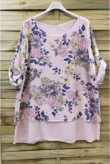 LARGE SIZE TUNIC OVERLAY EFFECT LIN 0621 PINK