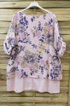 LARGE SIZE TUNIC OVERLAY EFFECT LIN 0621 PINK